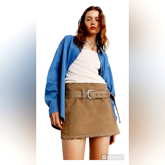ZARA TAN DENIM COWBOY BUCKLE BELT TIK TOK FAMOUS MINI NWOT SIZE XSMALL - Picture 10 of 10